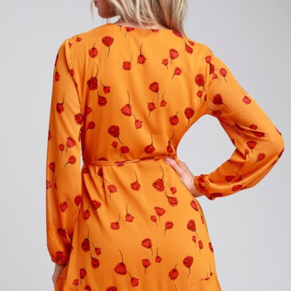 Lush Mareena Red Poppy Floral Wrap Long Sleeve Dress - Picture 8 of 12